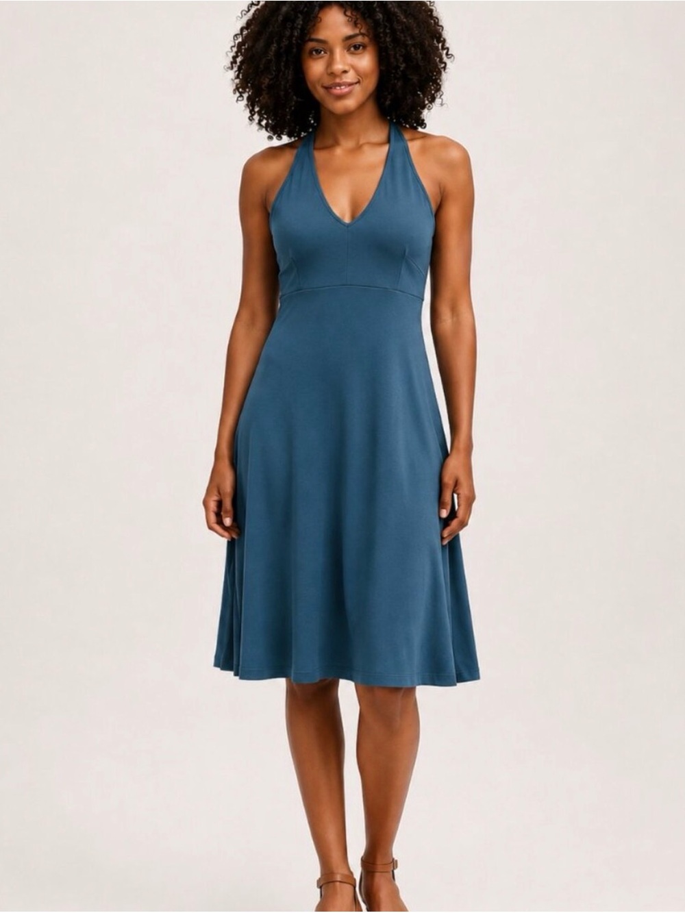 Patagonia Morning Glory Teal Blue Halter Dress in Stretchy, Active Material
